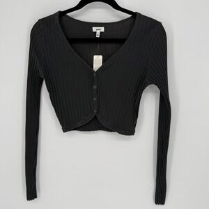 AERIE CHARCOAL GREY RIBBED CROPPED BUTTON DOWN CARDIGAN SHIRT SMALL NWT